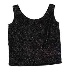Vic & Vic Women Sequenced Top Sleeveless 100% Wool Lined Back Zip Black Small